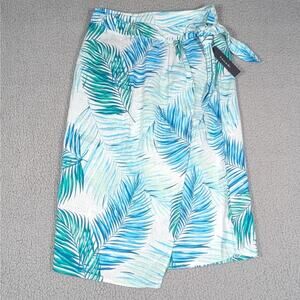 Tahari Skirt Womens Medium Palm Leaf Print Linen Wrap Midi Summer Beach Casual